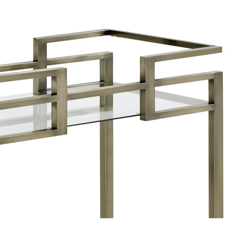 ACME Neilo Metal Frame Serving Cart with Glass Top Shelf in Clear and Wire Brass