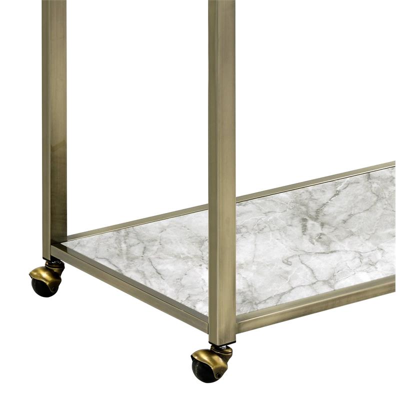 ACME Neilo Metal Frame Serving Cart with Glass Top Shelf in Clear and Wire Brass