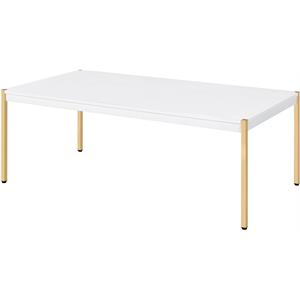 acme otrac wooden rectangle top coffee table in white and gold