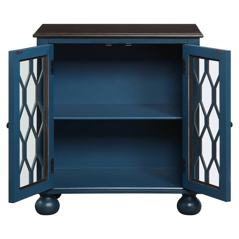 ACME Lassie Wooden Console Table with 2 Glass Doors in Antique Blue