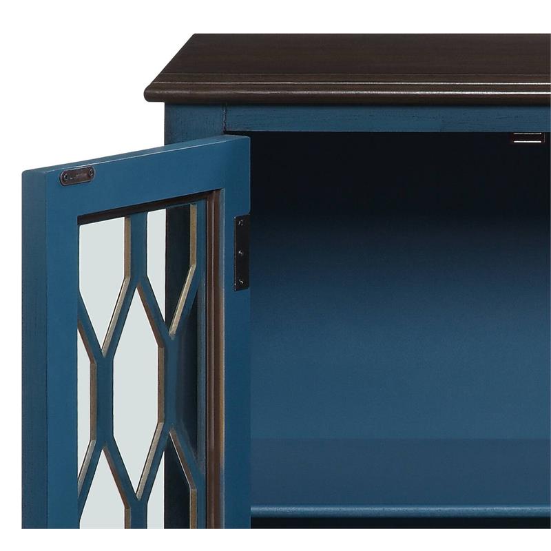ACME Lassie Wooden Console Table with 2 Glass Doors in Antique Blue