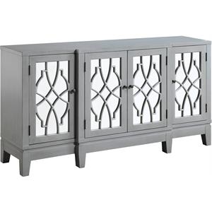 acme magdi wooden console table with 4 mirrored doors in antique gray