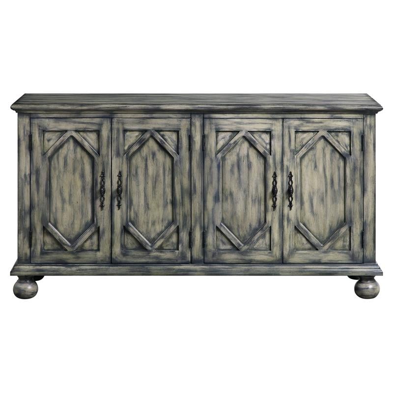 ACME Pavan 4 Doors Wooden Console Table with 2 Shelves Inside in Rustic Gray