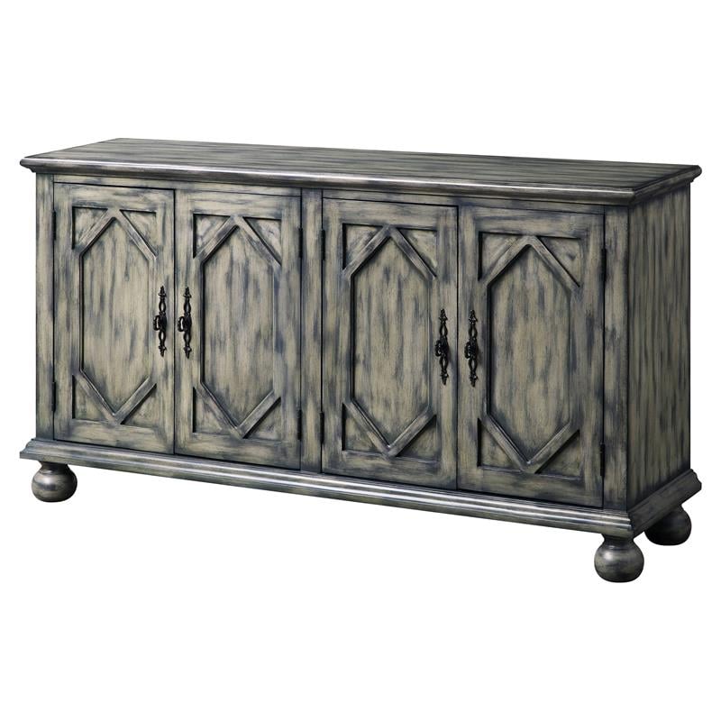 ACME Pavan 4 Doors Wooden Console Table with 2 Shelves Inside in Rustic Gray