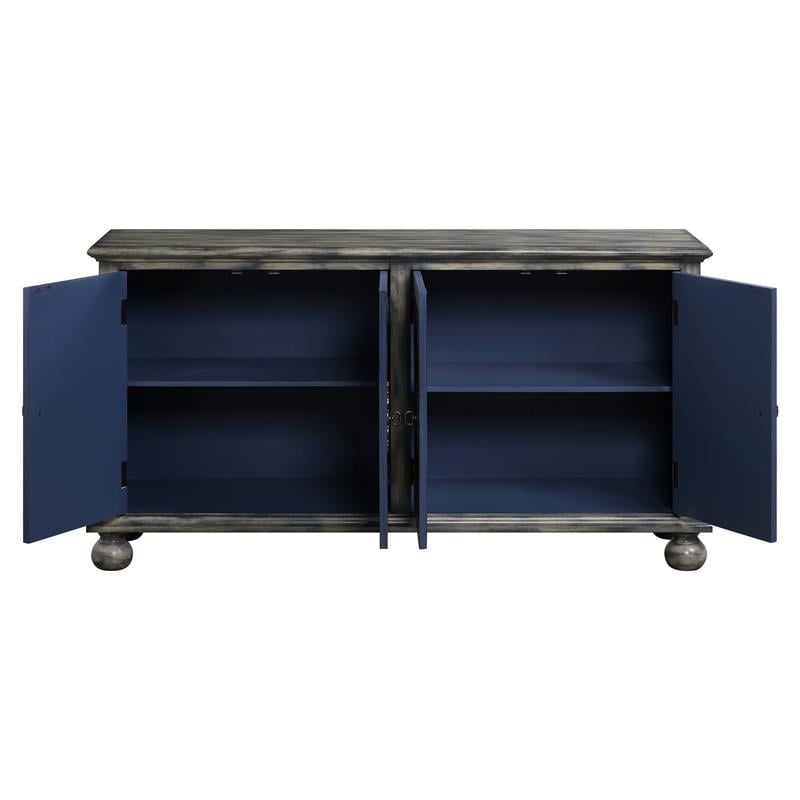 ACME Pavan 4 Doors Wooden Console Table with 2 Shelves Inside in Rustic Gray