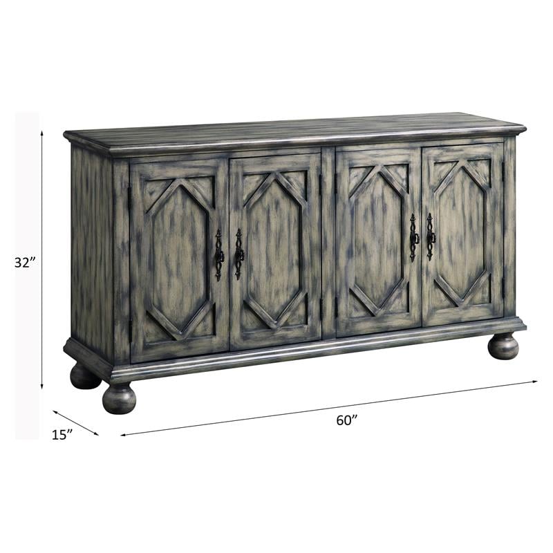 ACME Pavan 4 Doors Wooden Console Table with 2 Shelves Inside in Rustic Gray