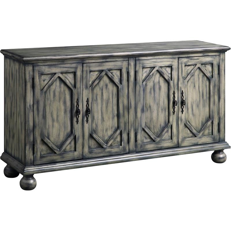 ACME Pavan 4 Doors Wooden Console Table with 2 Shelves Inside in Rustic Gray