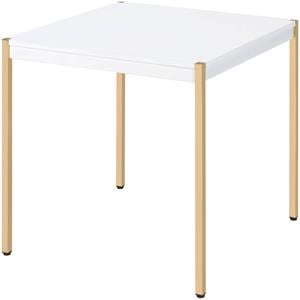 ACME Otrac Square Wooden Top End Table with Tube Legs in White and Gold