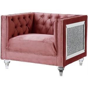 acme heiberoii button tufted velvet upholstery chair in pink