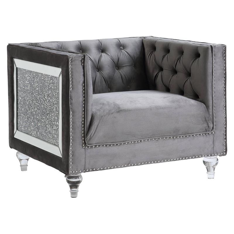 ACME HeiberoII Button Tufted Velvet Upholstery Chair in Gray