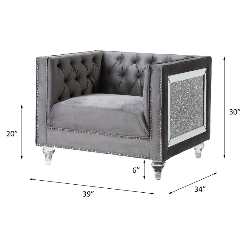 ACME HeiberoII Button Tufted Velvet Upholstery Chair in Gray