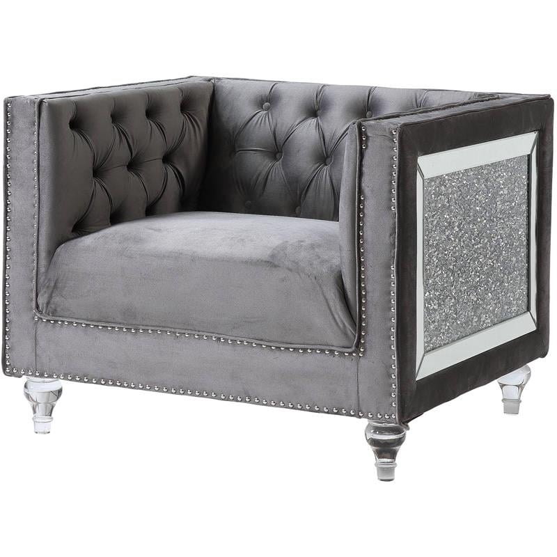 ACME HeiberoII Button Tufted Velvet Upholstery Chair in Gray