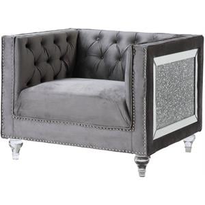 acme heiberoii button tufted velvet upholstery chair in gray