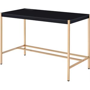 acme midriaks wooden top writing desk with usb port in black and gold