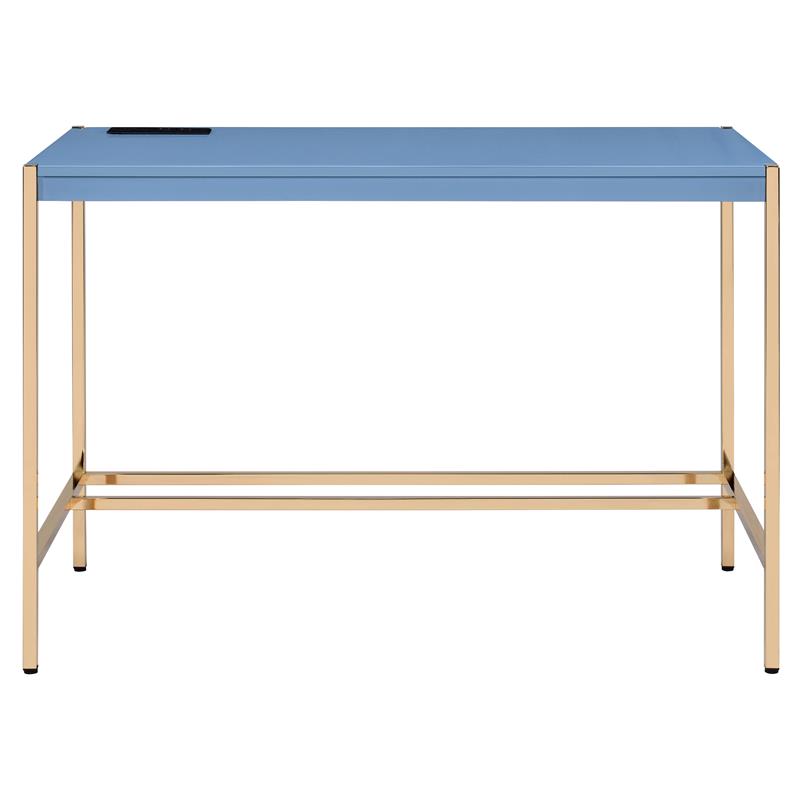 ACME Midriaks Wooden Top Writing Desk with USB Port in Navy Blue and Gold