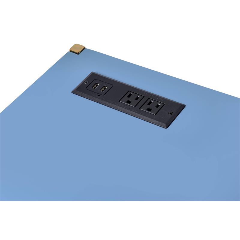 ACME Midriaks Wooden Top Writing Desk with USB Port in Navy Blue and Gold