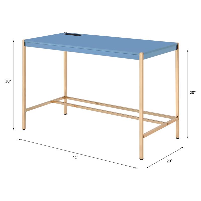ACME Midriaks Wooden Top Writing Desk with USB Port in Navy Blue and Gold