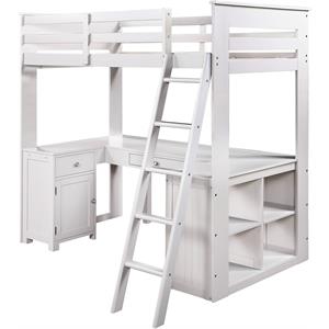 acme ambar loft bed with chest desk & bookcase in light gray