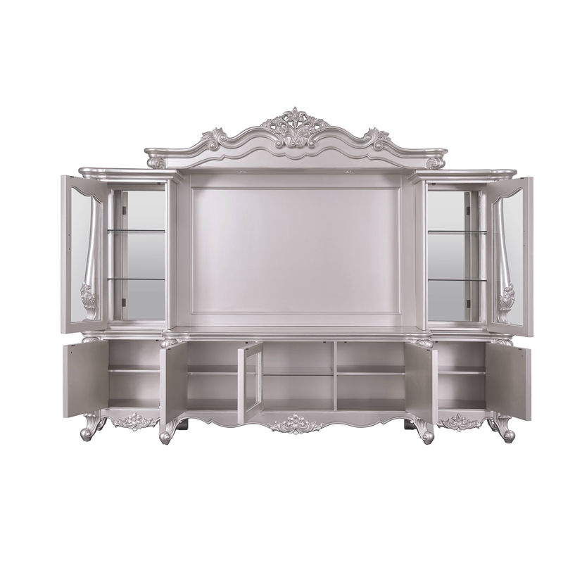 ACME Bently Wooden Entertainment Center with Glass Doors in Champagne Silver