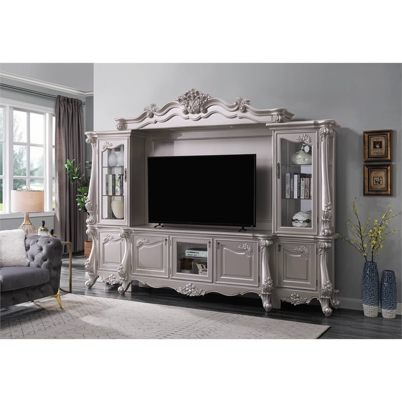ACME Bently Wooden Entertainment Center with Glass Doors in Champagne Silver
