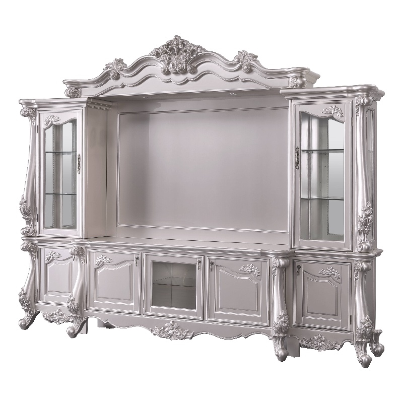ACME Bently Wooden Entertainment Center with Glass Doors in Champagne Silver