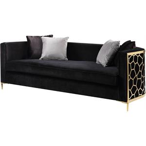 ACME Fergal Sofa with 4 Pillows in Black Velvet & Gold Finish