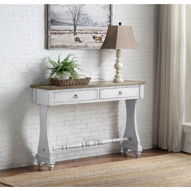 ACME Carminda Wooden Console Table with 2 Storage Drawers in Antique White