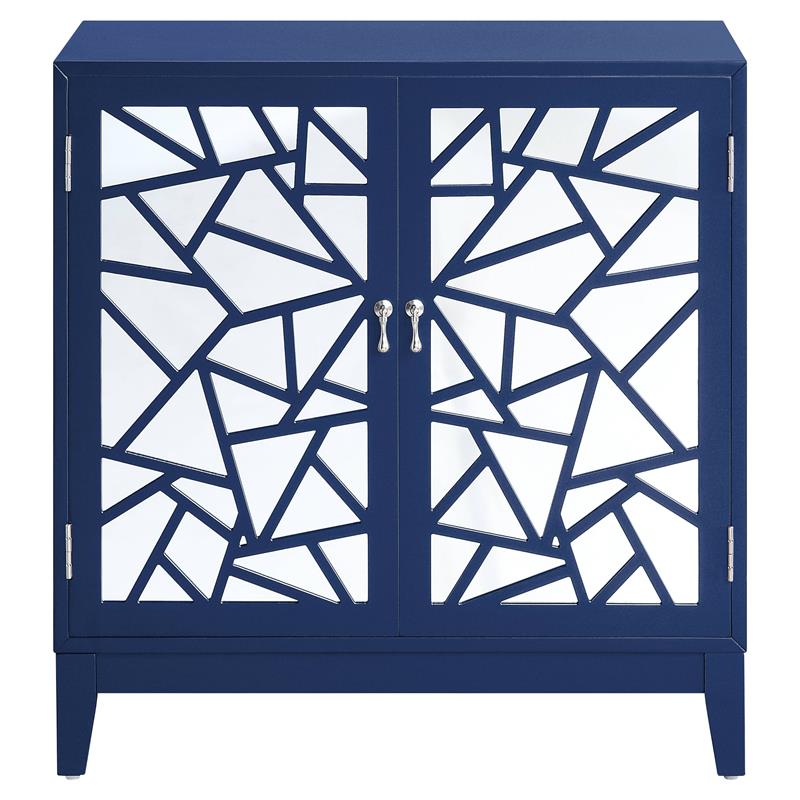 ACME Einstein Wooden Rectangular Console Table with 2 Mirrored Doors in Blue