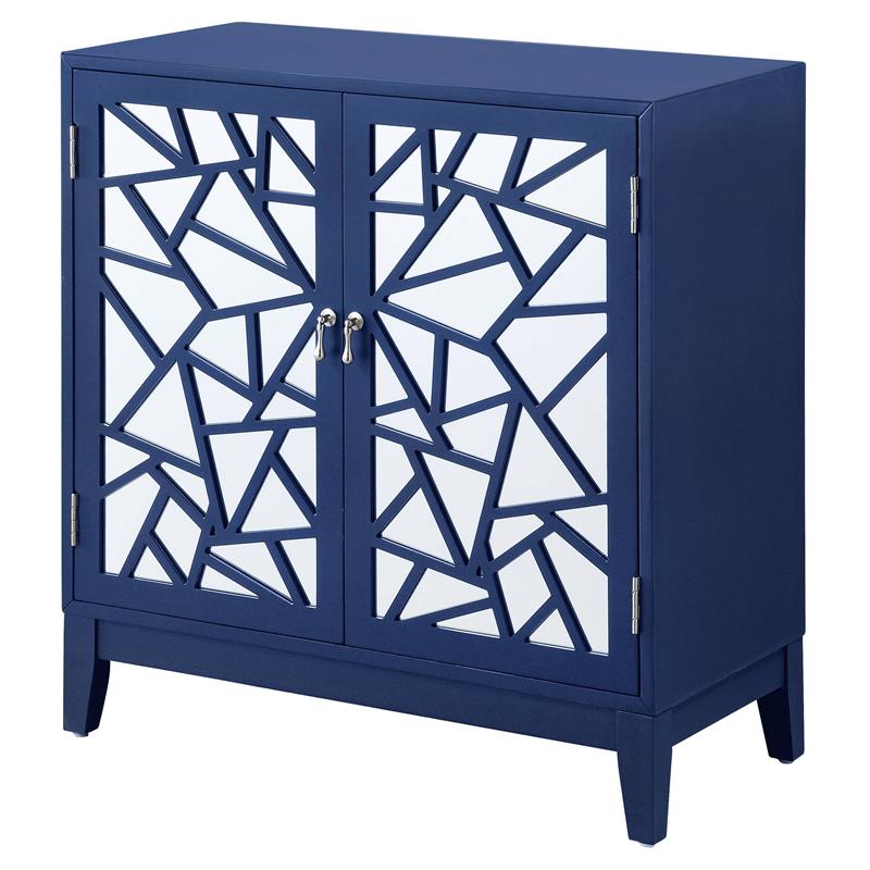 ACME Einstein Wooden Rectangular Console Table with 2 Mirrored Doors in Blue
