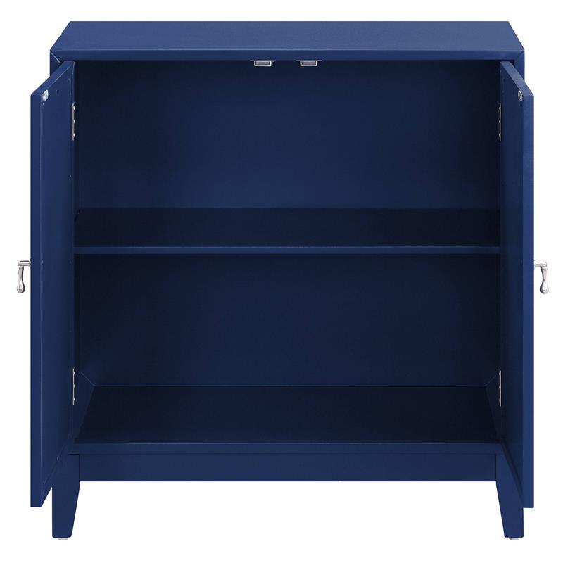 ACME Einstein Wooden Rectangular Console Table with 2 Mirrored Doors in Blue