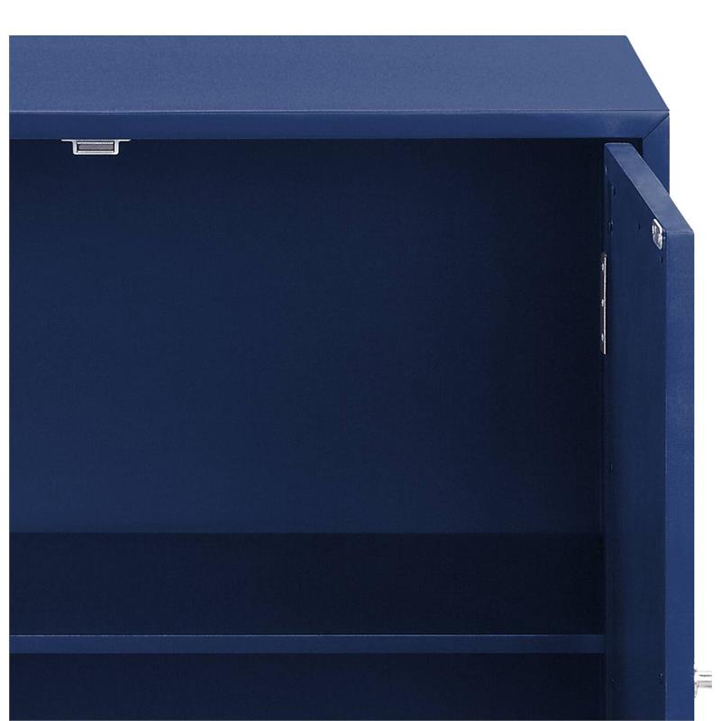 ACME Einstein Wooden Rectangular Console Table with 2 Mirrored Doors in Blue