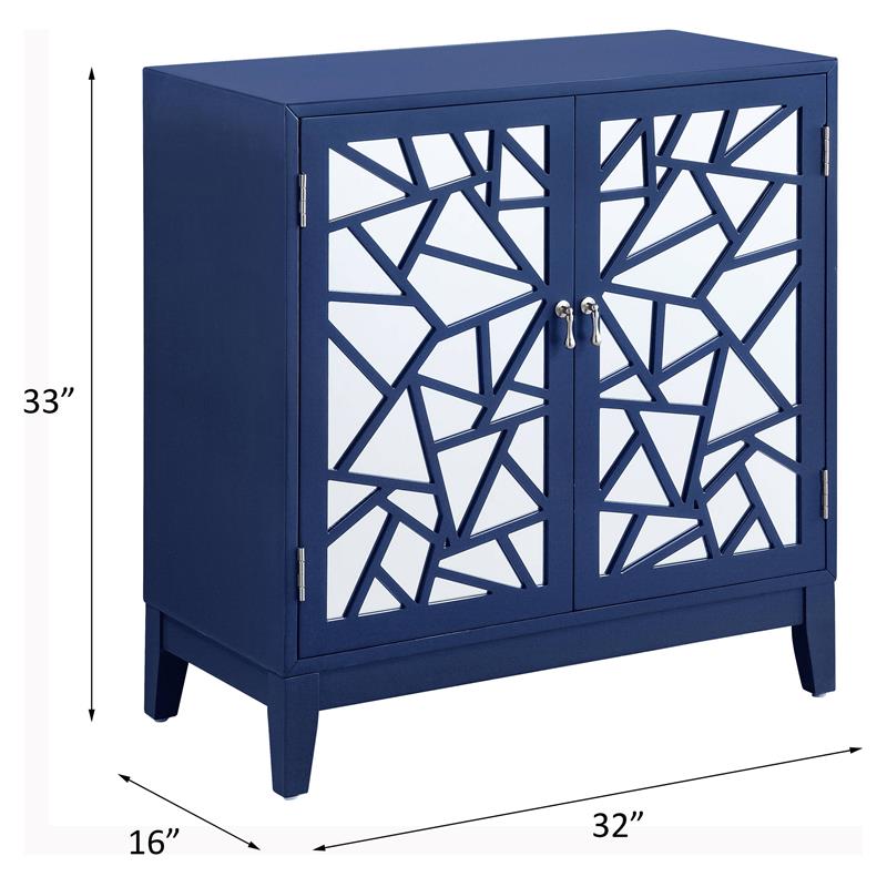 ACME Einstein Wooden Rectangular Console Table with 2 Mirrored Doors in Blue