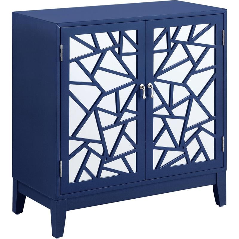 ACME Einstein Wooden Rectangular Console Table with 2 Mirrored Doors in Blue