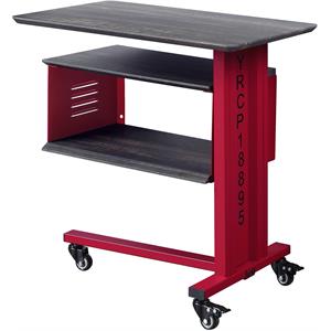 acme cargo metal base accent table with wall shelf and caster wheels in red