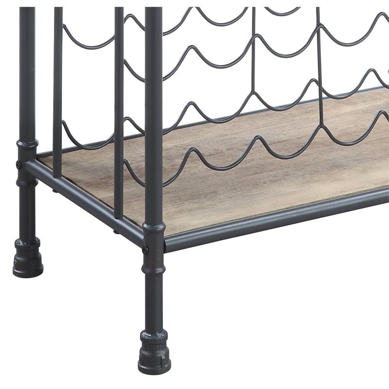 ACME Brantley Metal Wine Rack with Wooden Shelves in Antique Oak and Sandy Gray