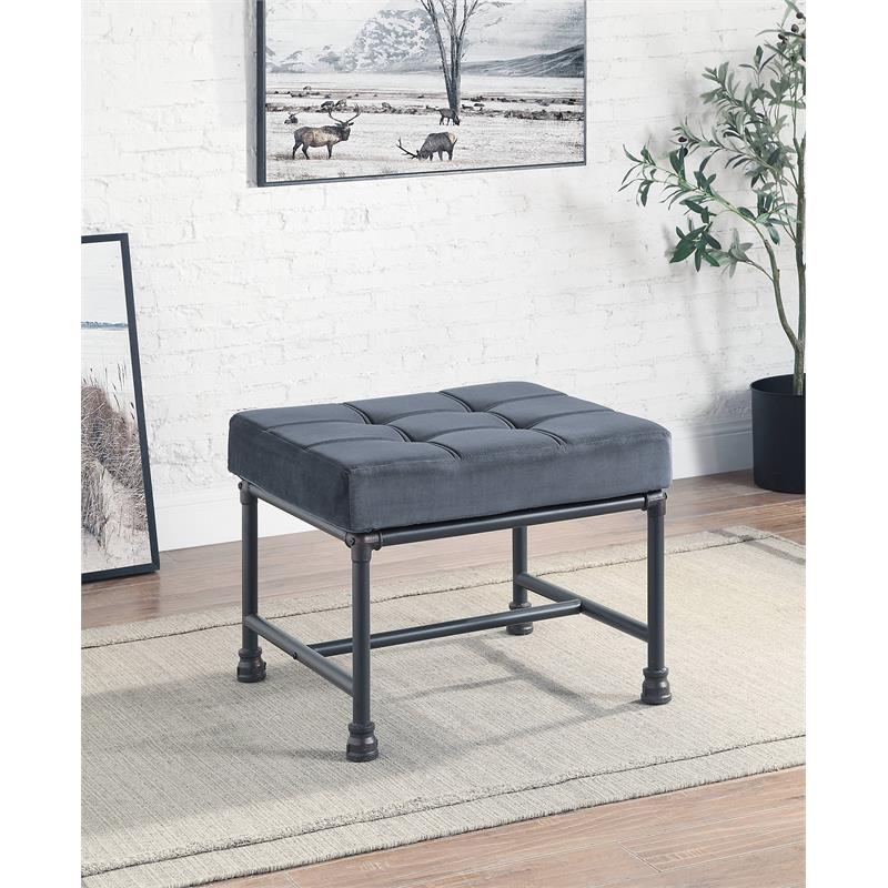 ACME Brantley Tufted Velvet Upholstered Ottoman in Gray and Sandy Gray