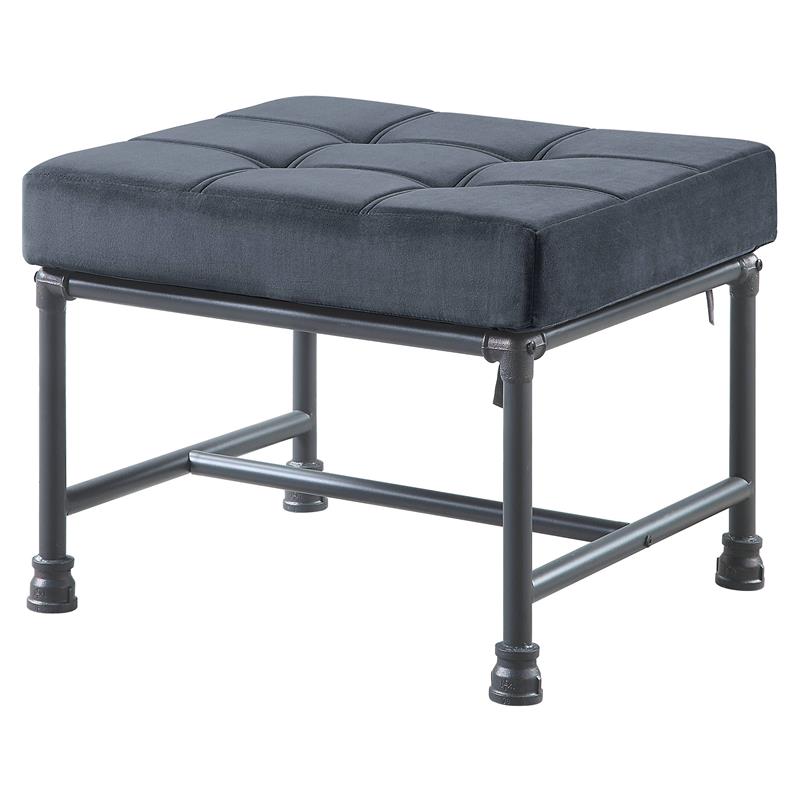 ACME Brantley Tufted Velvet Upholstered Ottoman in Gray and Sandy Gray