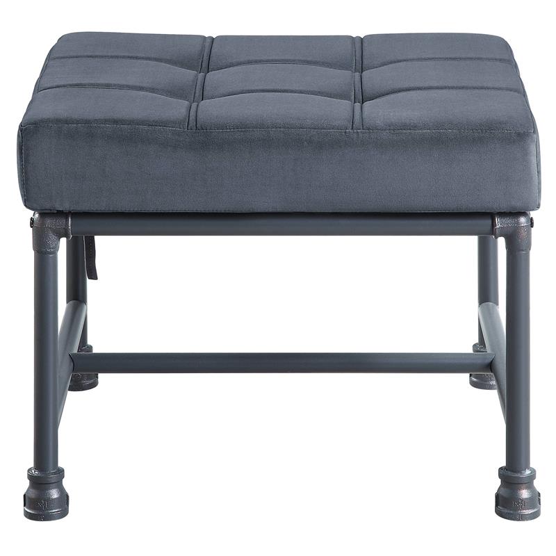 ACME Brantley Tufted Velvet Upholstered Ottoman in Gray and Sandy Gray