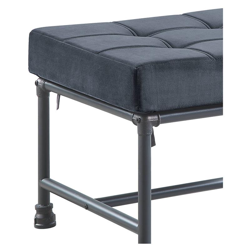 ACME Brantley Tufted Velvet Upholstered Ottoman in Gray and Sandy Gray