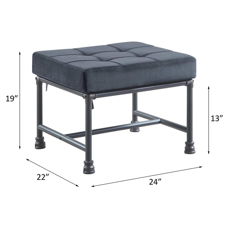 ACME Brantley Tufted Velvet Upholstered Ottoman in Gray and Sandy Gray