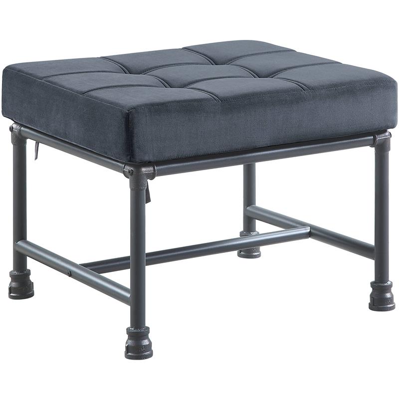 ACME Brantley Tufted Velvet Upholstered Ottoman in Gray and Sandy Gray