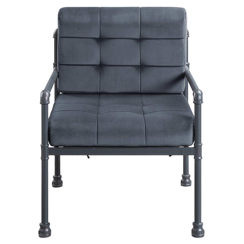 ACME Brantley Tufted Velvet Upholstered Chair with Pillow in Gray and Sandy Gray