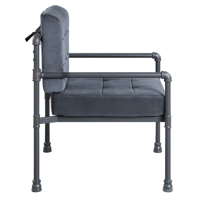 ACME Brantley Tufted Velvet Upholstered Chair with Pillow in Gray and Sandy Gray