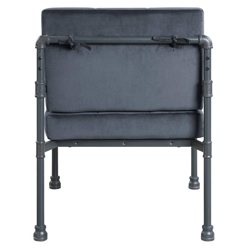 ACME Brantley Tufted Velvet Upholstered Chair with Pillow in Gray and Sandy Gray