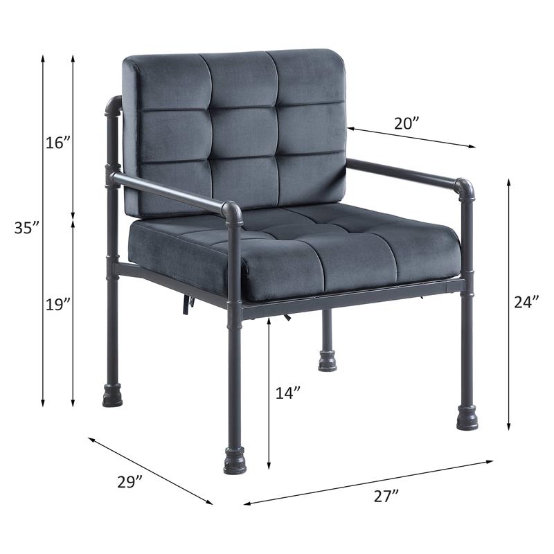 ACME Brantley Tufted Velvet Upholstered Chair with Pillow in Gray and Sandy Gray