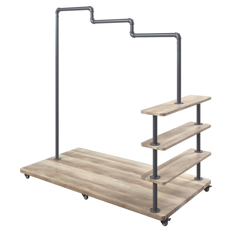 ACME Brantley Metal Hanger Rack with 4 Wooden Tier Shelf in Oak and Sandy Gray