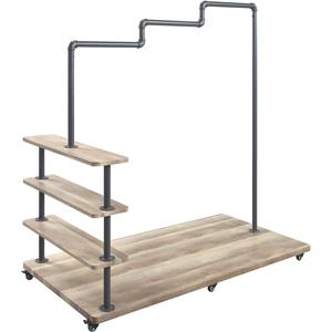 acme brantley metal hanger rack with 4 wooden tier shelf in oak and sandy gray