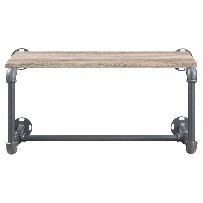 ACME Brantley Metal Wall Rack with Wooden Shelf in Oak and Sandy Gray