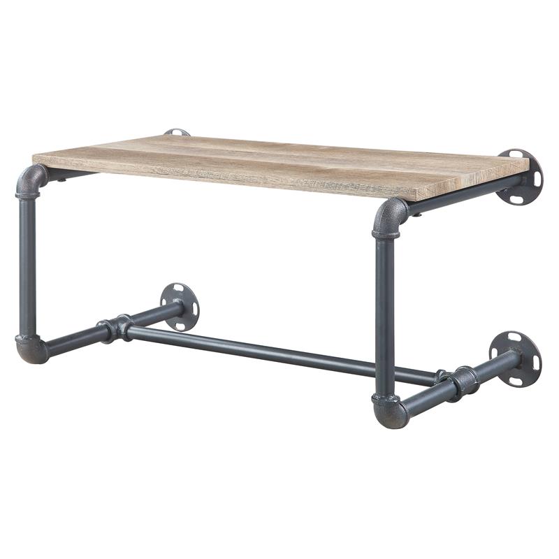 ACME Brantley Metal Wall Rack with Wooden Shelf in Oak and Sandy Gray