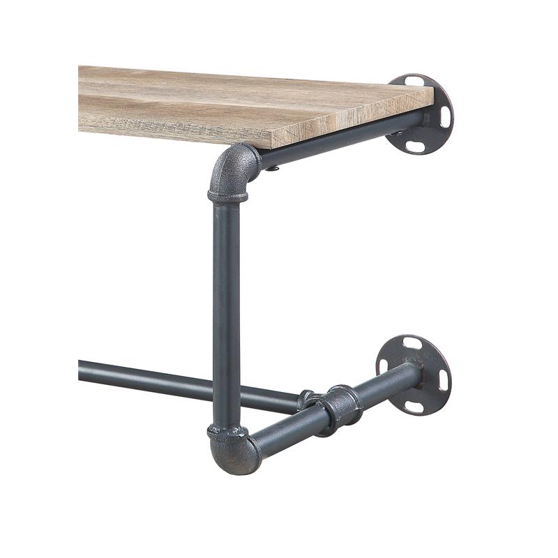 ACME Brantley Metal Wall Rack with Wooden Shelf in Oak and Sandy Gray